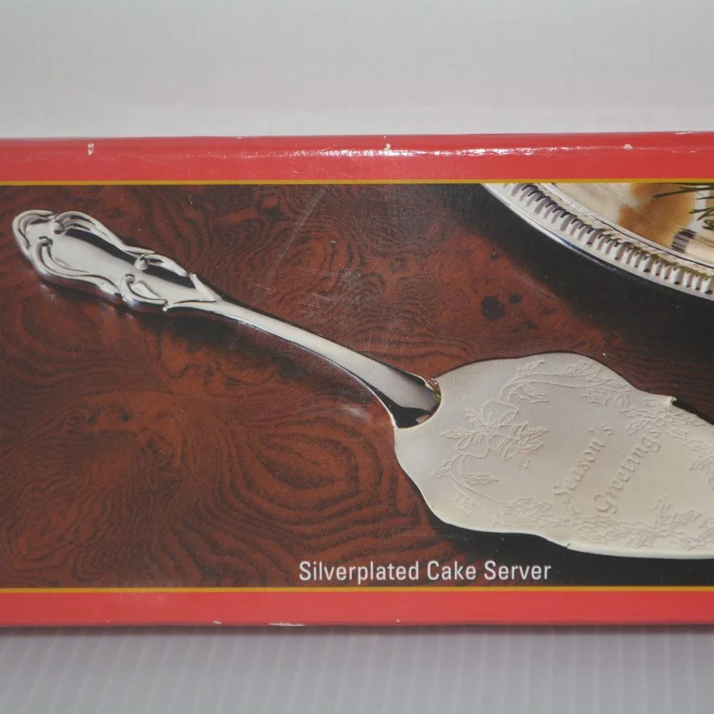 Silverplated Pie Cake Dessert Server Seasons Greetings Christmas Holiday NIB 11